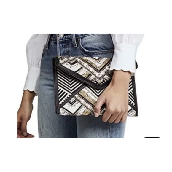 Rebecca Minkoff Wonder Leo Envelope Clutch Black Metallic Elegant  Clutch